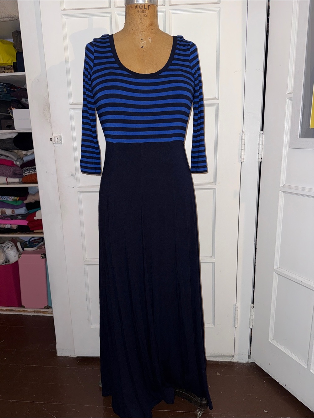 Calvin Klein Navy and Royal Blue Striped Maxi Dress 4